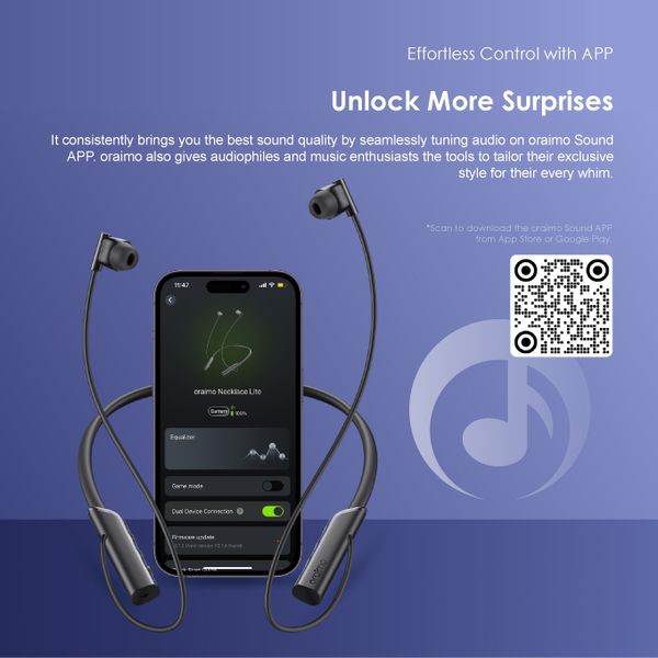 Oraimo necklace lite Vibration Notifications Neckband, BT V5.3, 220mAh, Dual-device Connectivity, Black, OEB-E311BLK