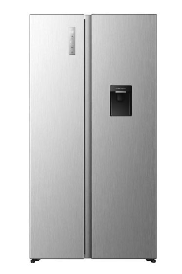 Hisense Side by Side Refrigerator with Water Dispenser, 550 L, Silver inox, RS3P725NMI