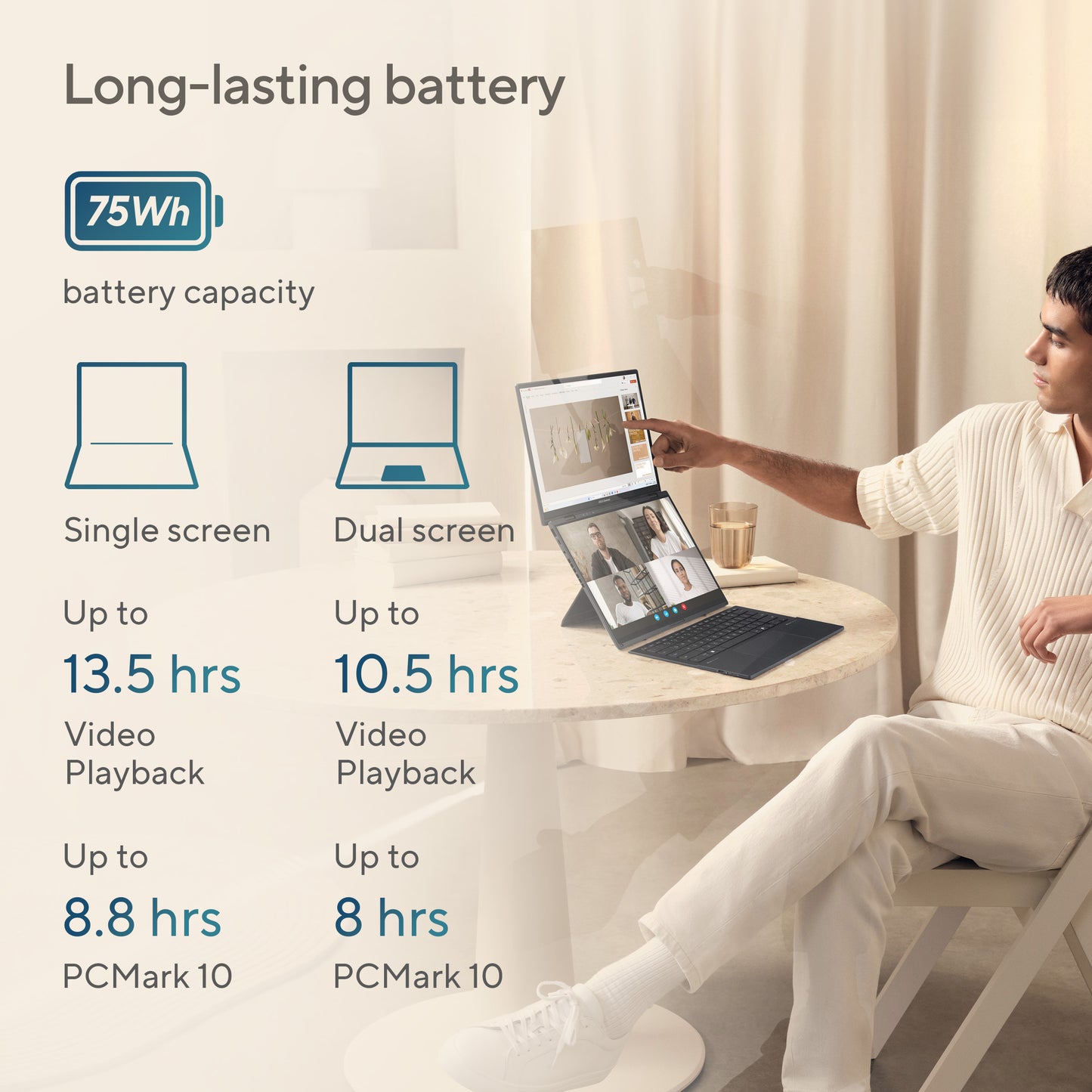 ASUS Zenbook Duo Laptop Intel Core Ultra 7-255H, 32GB LPDDR5X, 1TB SSD, 14-inch 16:10 Touch OLED Display, Windows 11 Home, Inkwell Gray, UX8406CA-OLED7 (2025)