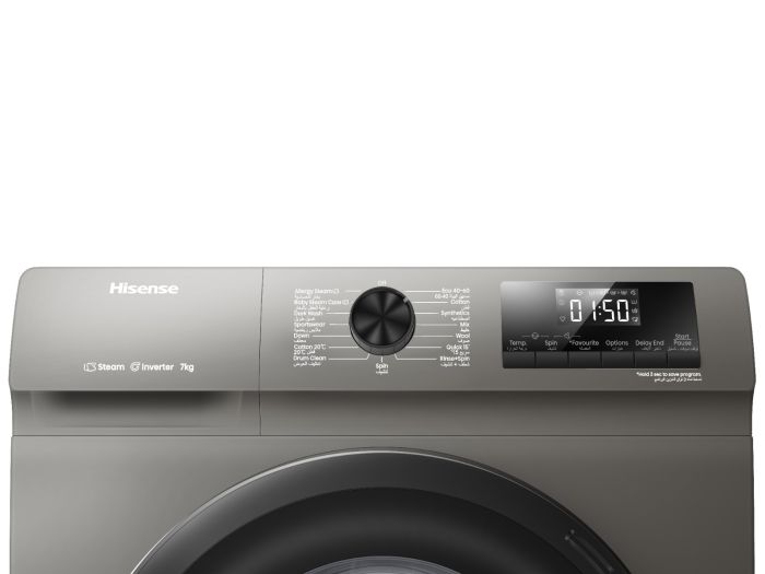 Hisense Front Load Washing Machine, 7 Kg, Grey, WFQP7012TP