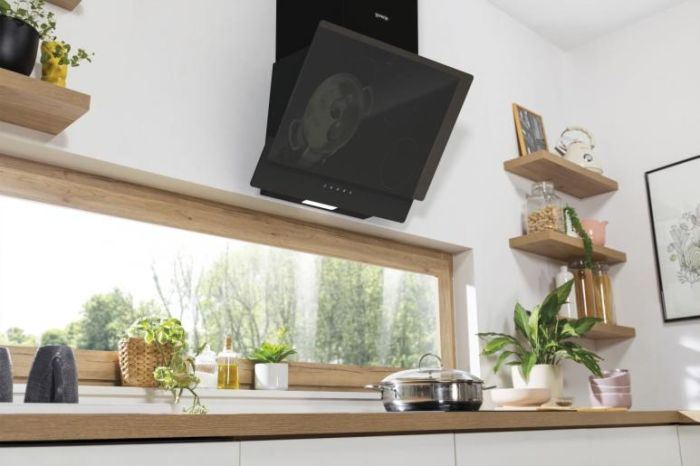 Gorenje Built-In Inclined Chimney Hood, 60cm, Black painted stainless Steel, WHI649EB