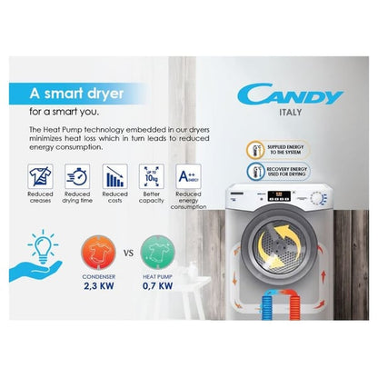 Candy Rapid O Heat Pump Dryer 10kg , RO H10A2TCE-19 , Heat Pump , White, WiFi+BT , 5 Digit Display