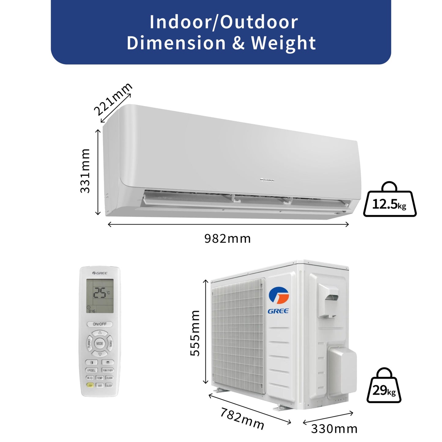 Gree Split AC 1.0 Ton, Rotary Compressor, R410 Gas, Gold Fin Coating, Turbo mode, Remote control, White, PULAR-R12C3