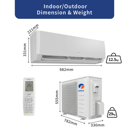 Gree Split AC 1.0 Ton, Rotary Compressor, R410 Gas, Gold Fin Coating, Turbo mode, Remote control, White, PULAR-R12C3