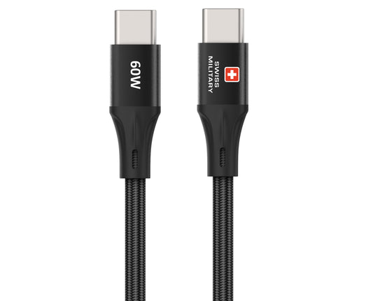 Swiss Military USB-C to USB-C Fast Charging Cable 60W Braided 2M Black
