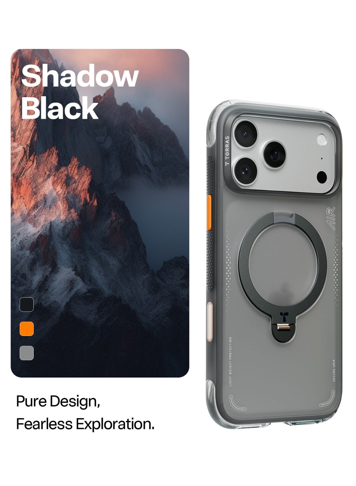 Torras Ostand Q3 Air iPhone 17 Pro Case Shadow Black - Protection