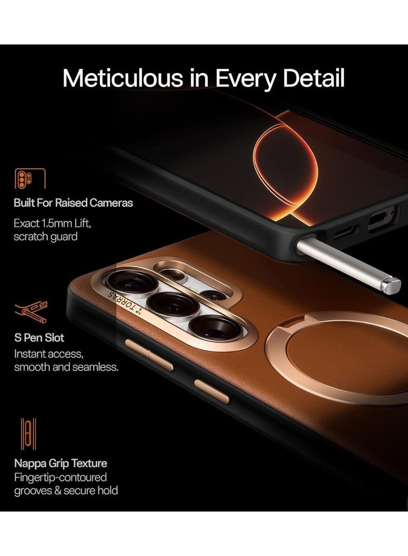 TORRAS Ostand VegSkin Vegan Leather Case for Samsung Galaxy S26 Ultra - Amber Brown