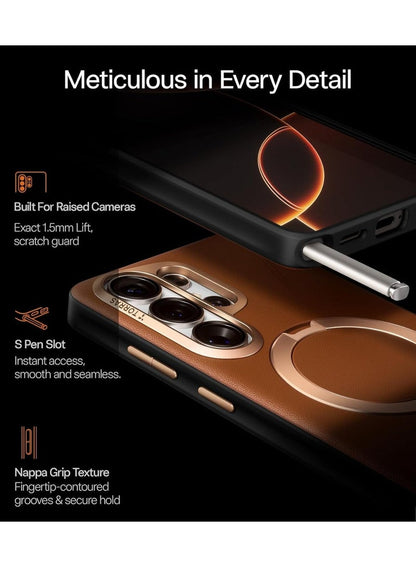 TORRAS Ostand VegSkin Vegan Leather Case for Samsung Galaxy S26 Ultra - Amber Brown