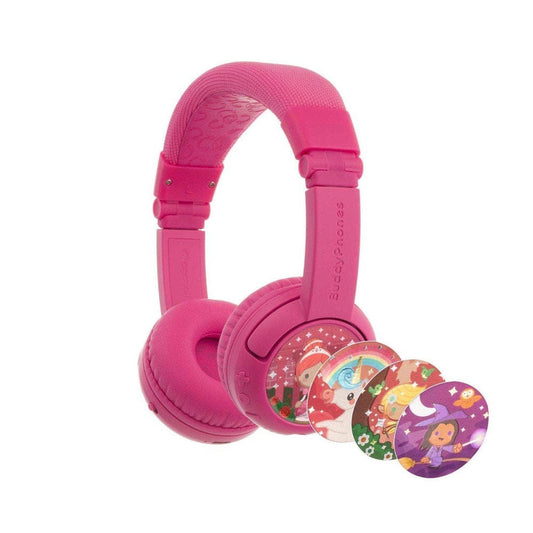 BuddyPhones Play Plus Kids Wireless Headphones — SafeAudio 75/85/94dB, 20-Hour Battery, StudyMode, Rose Pink