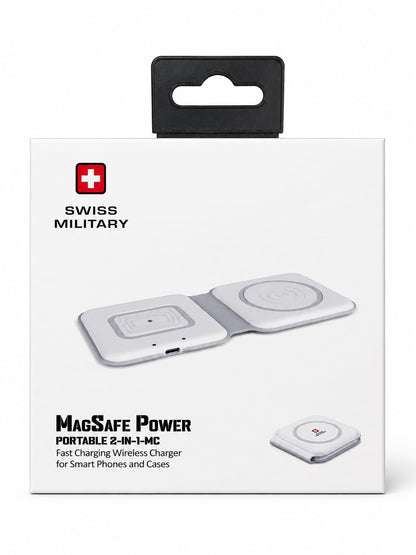 Swiss Military MagSafe Power Portable 2-IN-1-MC Fast Charging Wireless Charger for Smartphone and Cases