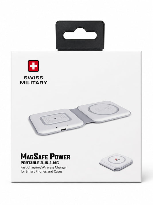 Swiss Military MagSafe Power Portable 2-IN-1-MC Fast Charging Wireless Charger for Smartphone and Cases