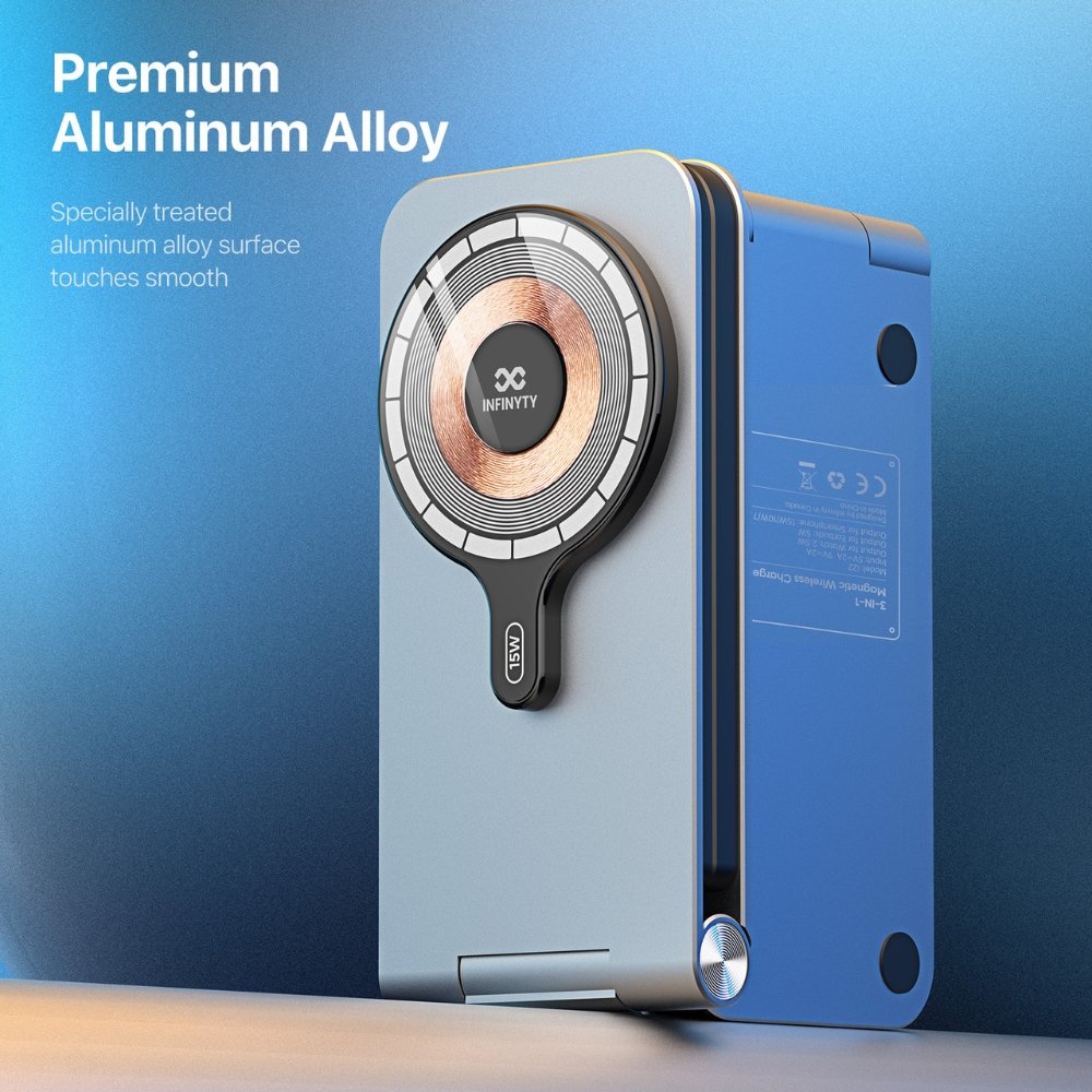 Infinyty MagIQ Hub 3-in-1 Magnetic Wireless Charger, Grey