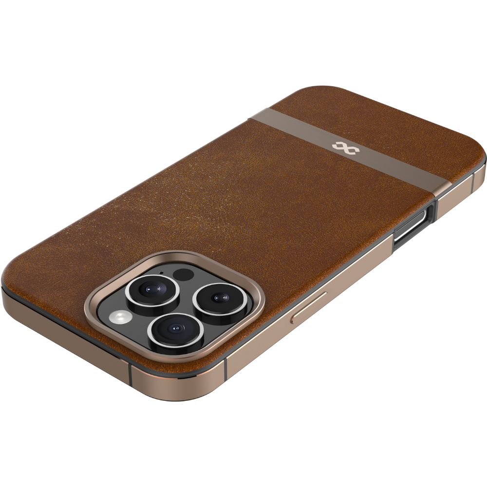 Infinyty Luxe Elite Leather Case with Metal Edges iPhone 16 Pro Max, Brown