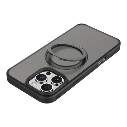 Infinyty Pristine Transparent Case with Metal Edges, Ring with Rotatable Stand for iPhone 16 Pro, Black