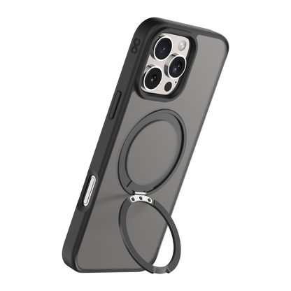 Infinyty Pristine Transparent Case with Metal Edges, Ring with Rotatable Stand for iPhone 16 Pro, Black