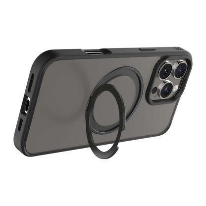 Infinyty Pristine Transparent Case with Metal Edges, Ring with Rotatable Stand for iPhone 16 Pro, Black