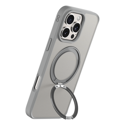 Infinyty Pristine Transparent Case with Metal Edges, Ring with Rotatable Stand for iPhone 16 Pro Max, Grey