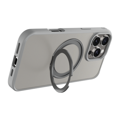Infinyty Pristine Transparent Case with Metal Edges, Ring with Rotatable Stand for iPhone 16 Pro Max, Grey