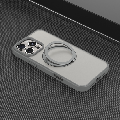 Infinyty Pristine Transparent Case with Metal Edges, Ring with Rotatable Stand for iPhone 16 Pro Max, Grey