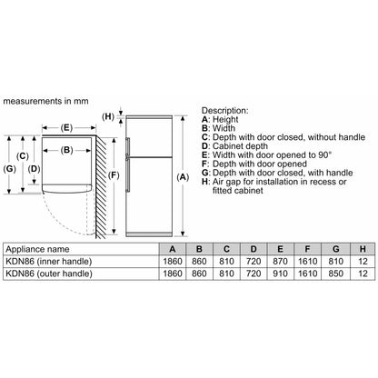 Siemens iQ500 Top Freezer Refrigerator, 641L, Wi-Fi, Stainless steel, KD86NHIE0M