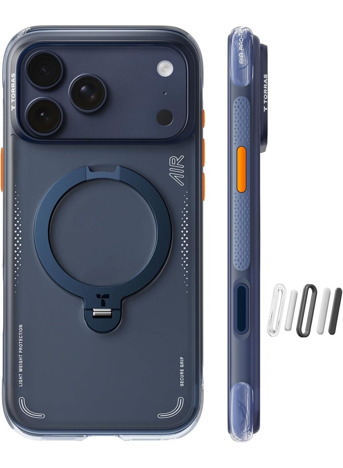 Torras Ostand Q3 Air iPhone 17 Pro Case Deep Blue - Front