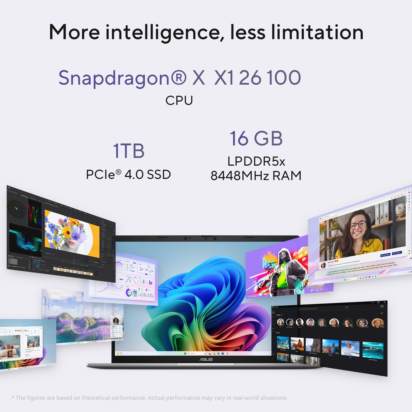 Asus Vivobook S14 Copilot+ PC Laptop 16GB RAM, 1TB SSD, Snapdragon X X1 26 100 Processor, 14-inch display, Matte Gray, S3407QA-KP014W