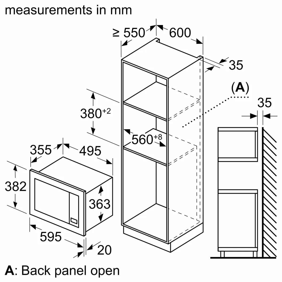 Bosch Series 2 Built-in Microwave, 25L, 800W, Stainless steel, BEL653MS3M
