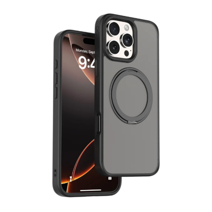 Infinyty Pristine Transparent Case with Metal Edges, Ring with Rotatable Stand for iPhone 16 Pro Max, Black