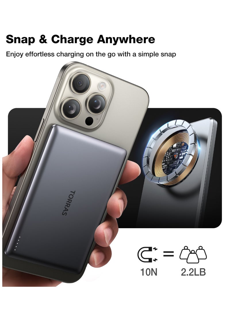 TORRAS MiniMag 5000mAh Magnetic Wireless Power Bank - Grey