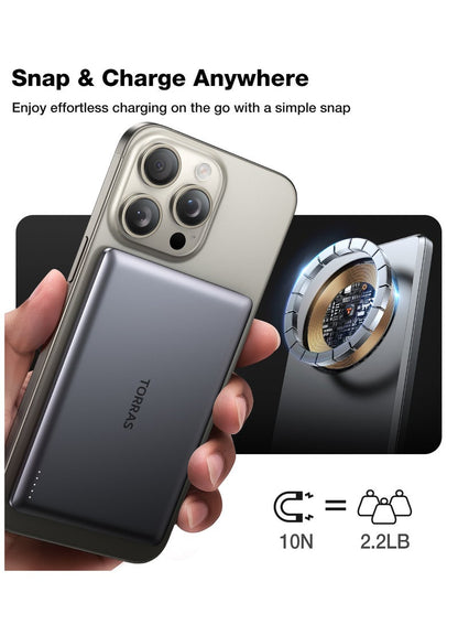 TORRAS MiniMag 5000mAh Magnetic Wireless Power Bank - Grey