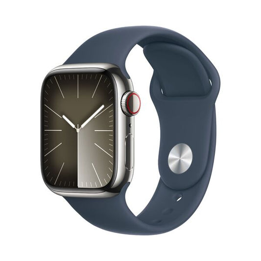 Apple Watch Series 9 GPS + Cellular 45mm Silver Stainless Steel Case + Storm Blue Sport Band - S/M