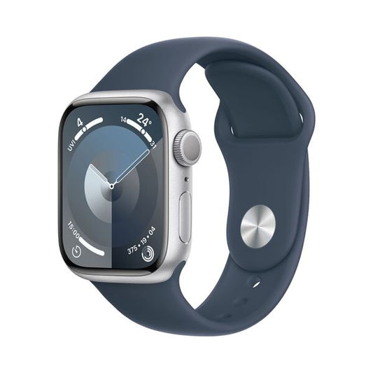 Apple Watch Series 9 GPS 41mm Silver Aluminium Case + Storm Blue Sport Band - S/M