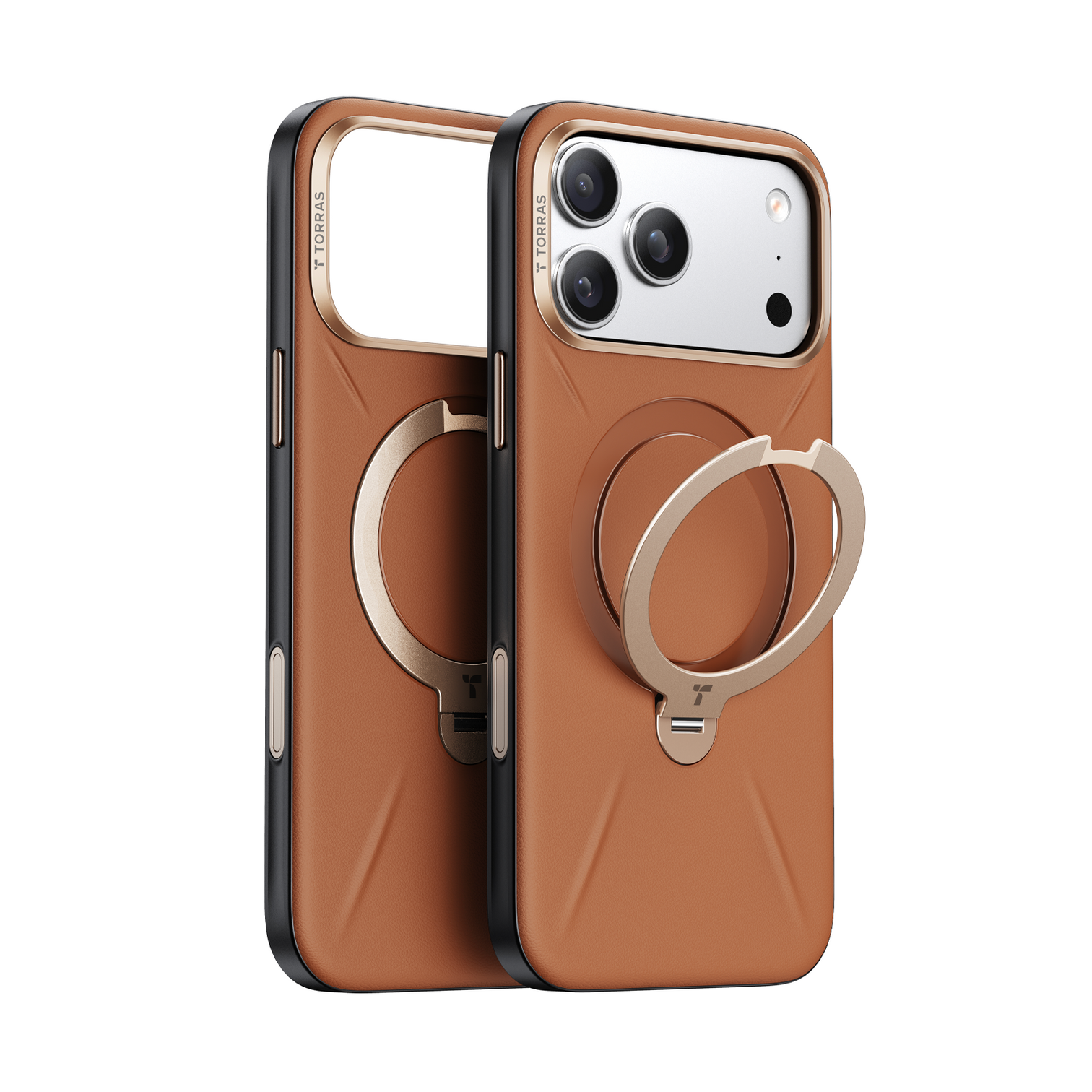 TORRAS Ostand Spin VegSkin Vegan Leather Case for iPhone 17 Pro - Amber Brown