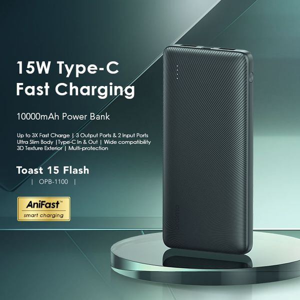 Oraimo  Toast 15 Dual input Power Bank, 15W Type-C IN & OUT, Fast Charging, 20,000 mAh, Black, OPB-1100