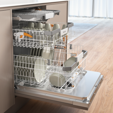 MIELE Built In Dishwasher, Auto Open Drying,  3D MultiFlex tray, Comfort Close, AutoDos with PowerDisk, QuickPowerWash, G7180 SCVi, White