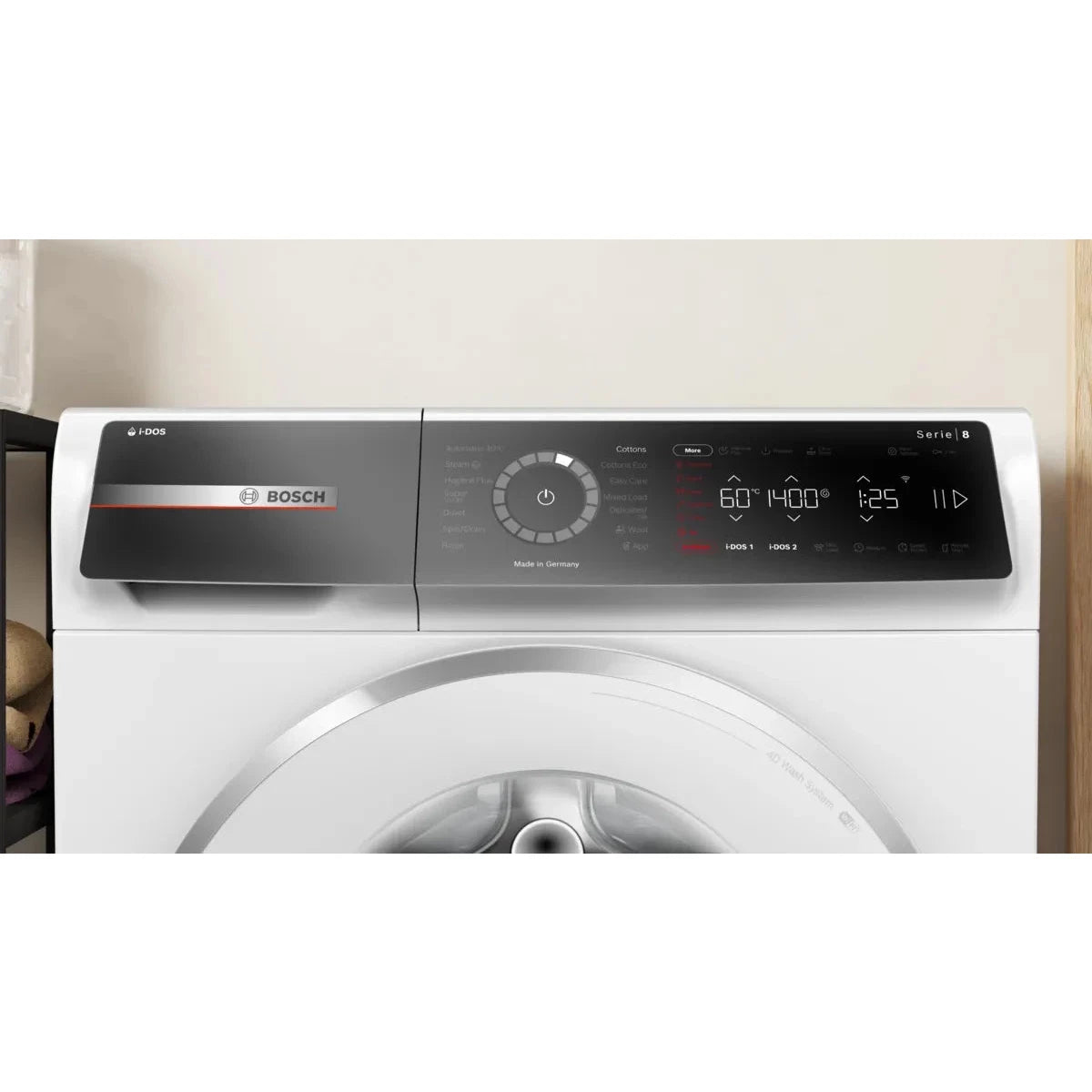 Bosch Series 8 Front Load Washing Machine, 9KG, 1400 RPM, with i-DOS Detergent Saver System, Wi-Fi, White, WGB244A0GC