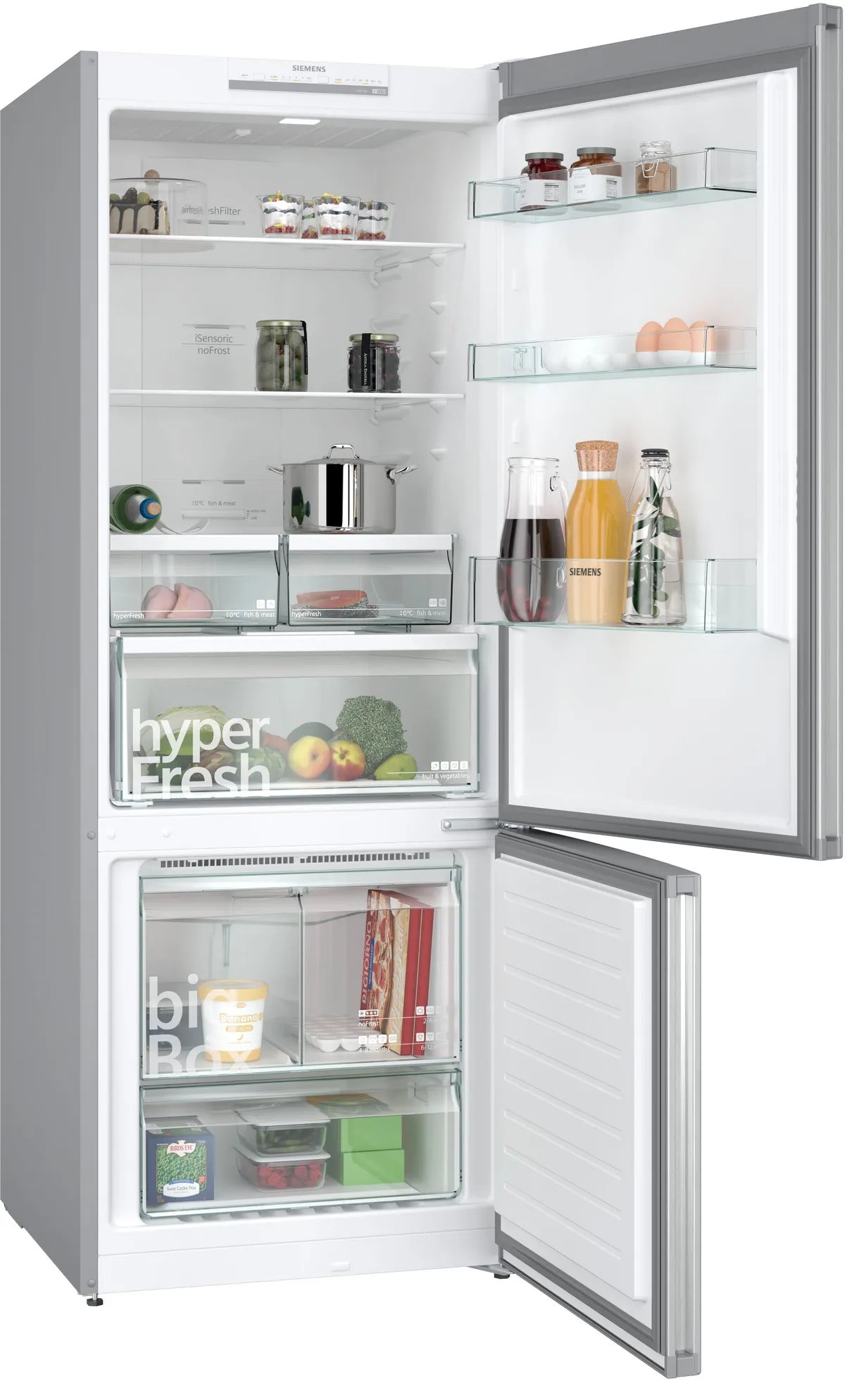 Siemens iQ300 Bottom Freezer Refrigerator, 483 L, Silver Inox, KG55NVLE0M