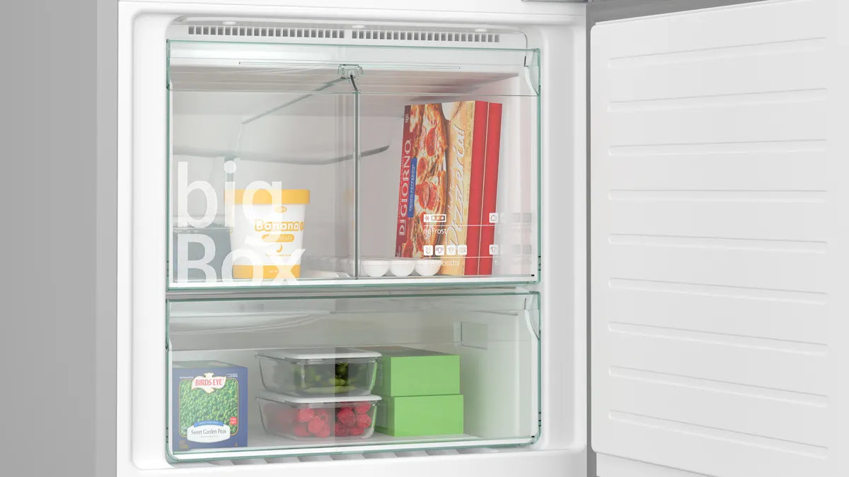 Siemens iQ300 Bottom Freezer Refrigerator, 483 L, Silver Inox, KG55NVLE0M