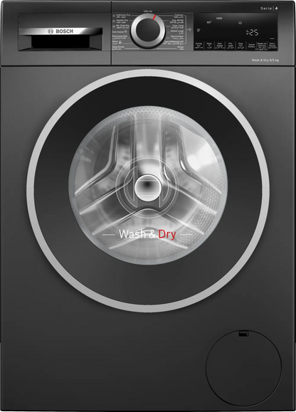 BOSCH Series 4, 9/5 KG Washer & Dryer, 1400 RPM, ECO Silence Drive Motor, Auto Dry Option, Super 60 mins Wash & Dry, 15 Mins Quick, Black Finish, WNA2440ZGC