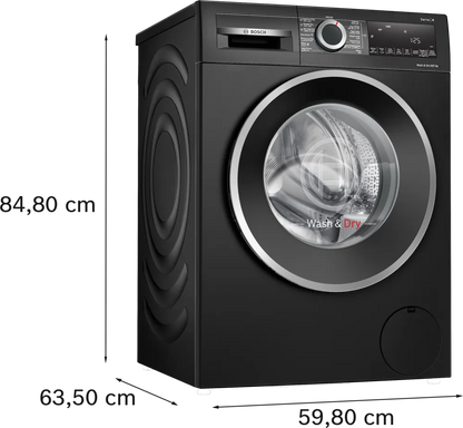 BOSCH Series 4, 9/5 KG Washer & Dryer, 1400 RPM, ECO Silence Drive Motor, Auto Dry Option, Super 60 mins Wash & Dry, 15 Mins Quick, Black Finish, WNA2440ZGC