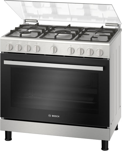 BOSCH Series 2 5 Burner Full Gas Cooker, 90 cm, Stainless steel, HGV1D8W50M