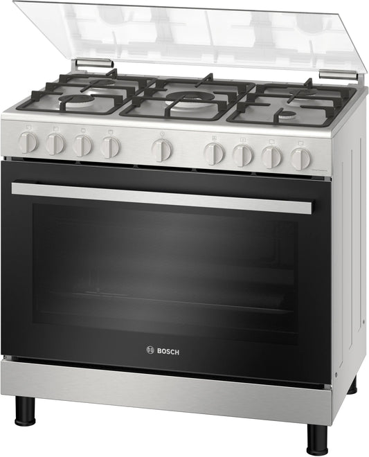 BOSCH Series 2 5 Burner Full Gas Cooker, 90 cm, Stainless steel, HGV1D8W50M