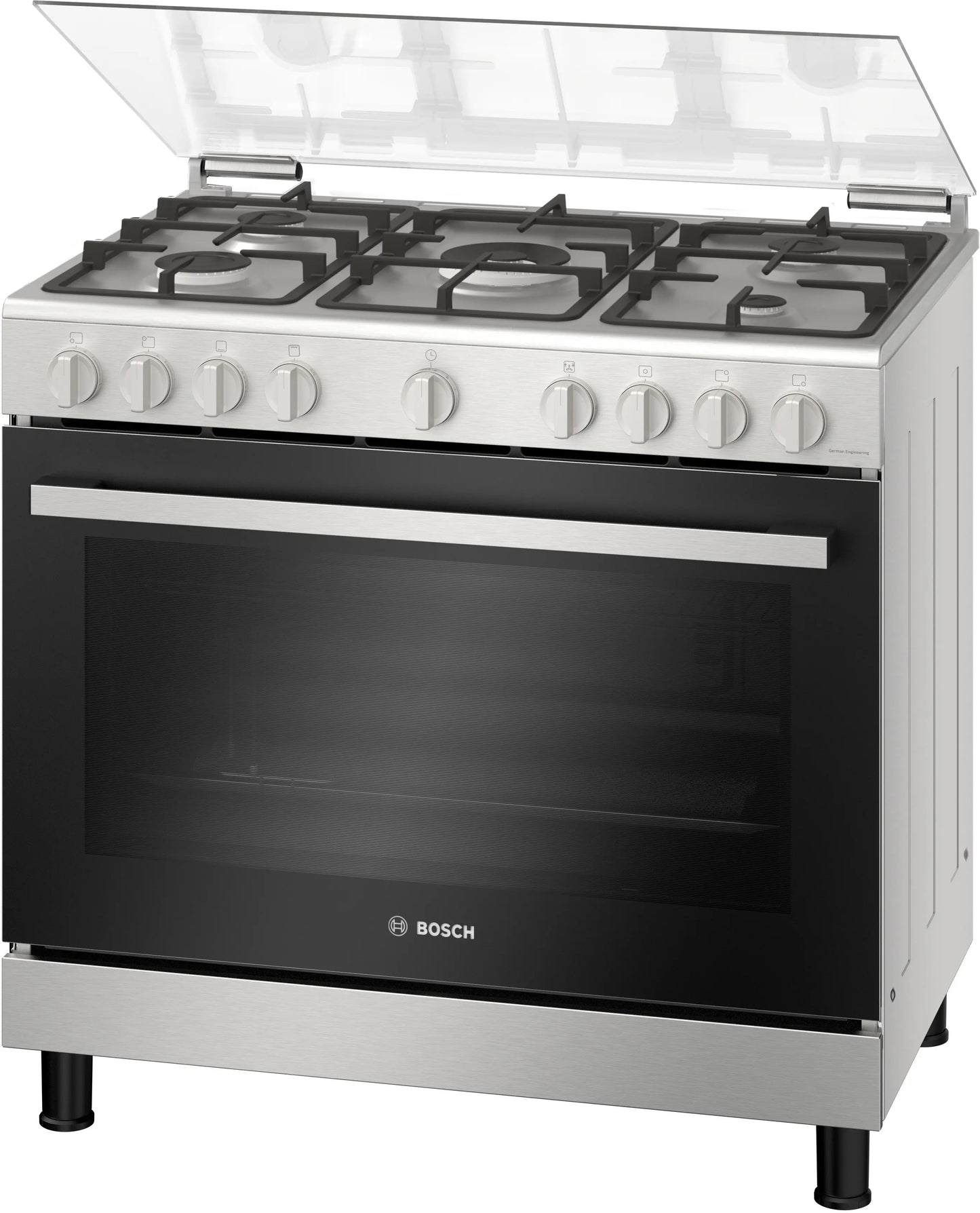 BOSCH HGV1ISW50M Series 4 5 Burner Full Gas Cooker, 90 cm