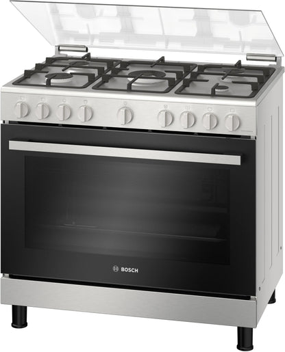 BOSCH HGV1ISW50M Series 4 5 Burner Full Gas Cooker, 90 cm