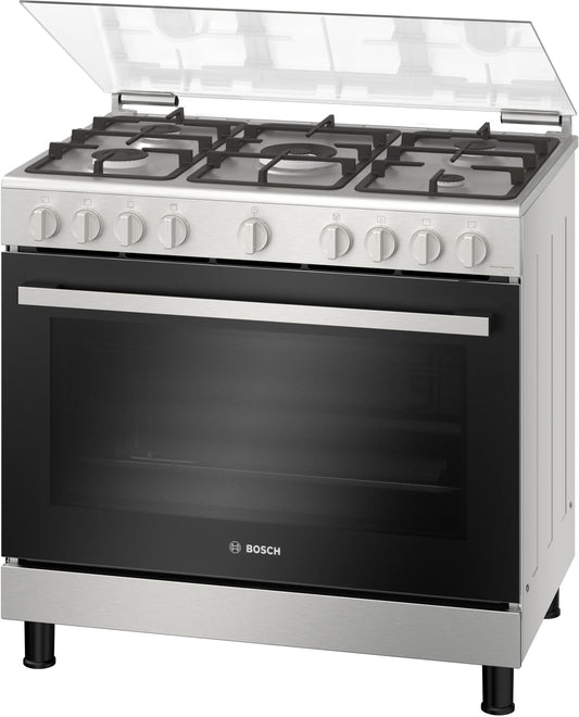 BOSCH HGV1ISW50M Series 4 5 Burner Full Gas Cooker, 90 cm