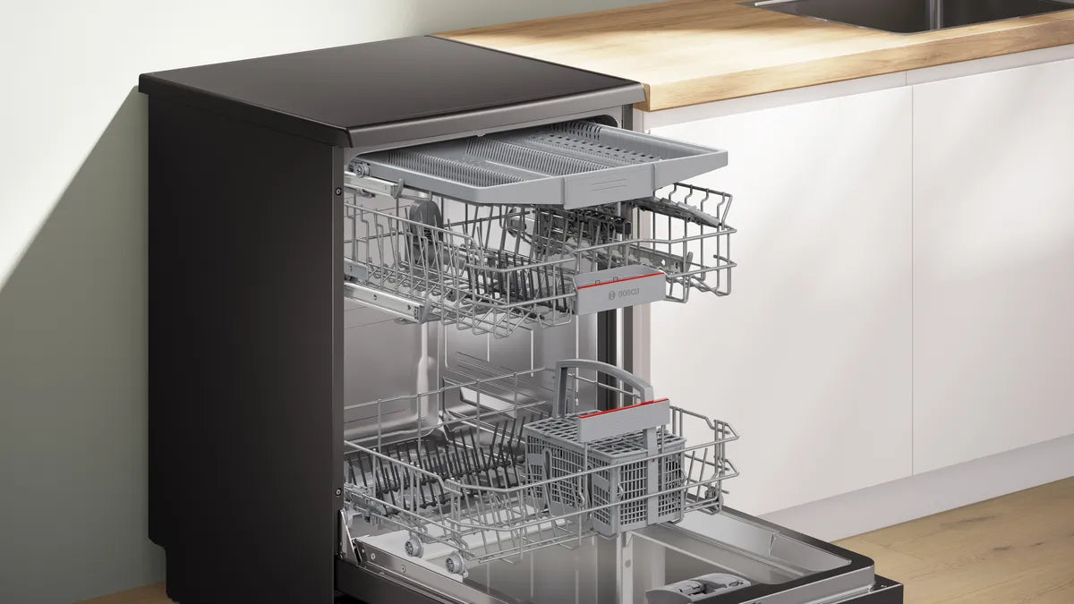 BOSCH Series 4 free-standing dishwasher, 14 Place Setting, Brushed black steel anti-fingerprint, SMS4HMC25M