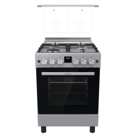 Gorenje 4 Gas Burners Combination Cooker with Fan Assisted Oven, 60 cm, GK6C40S, Stainless Steel Finish