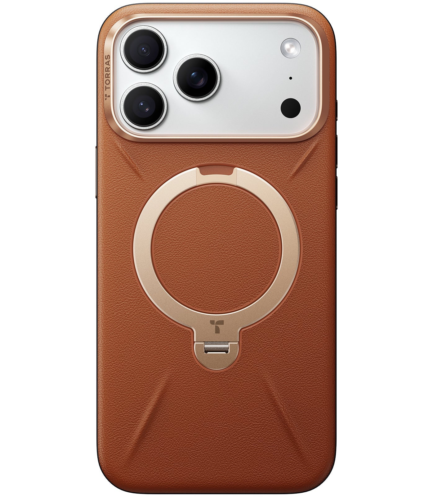 TORRAS Ostand Spin VegSkin Vegan Leather Case for iPhone 17 Pro - Amber Brown