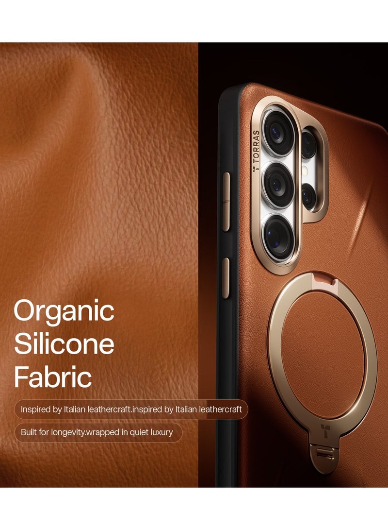 TORRAS Ostand VegSkin Vegan Leather Case for Samsung Galaxy S26 Ultra - Amber Brown