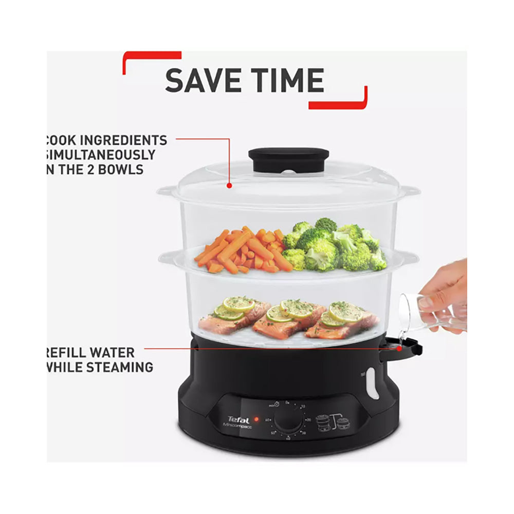 Tefal Mini Compact 2 Bowl Steamer Black VC139865